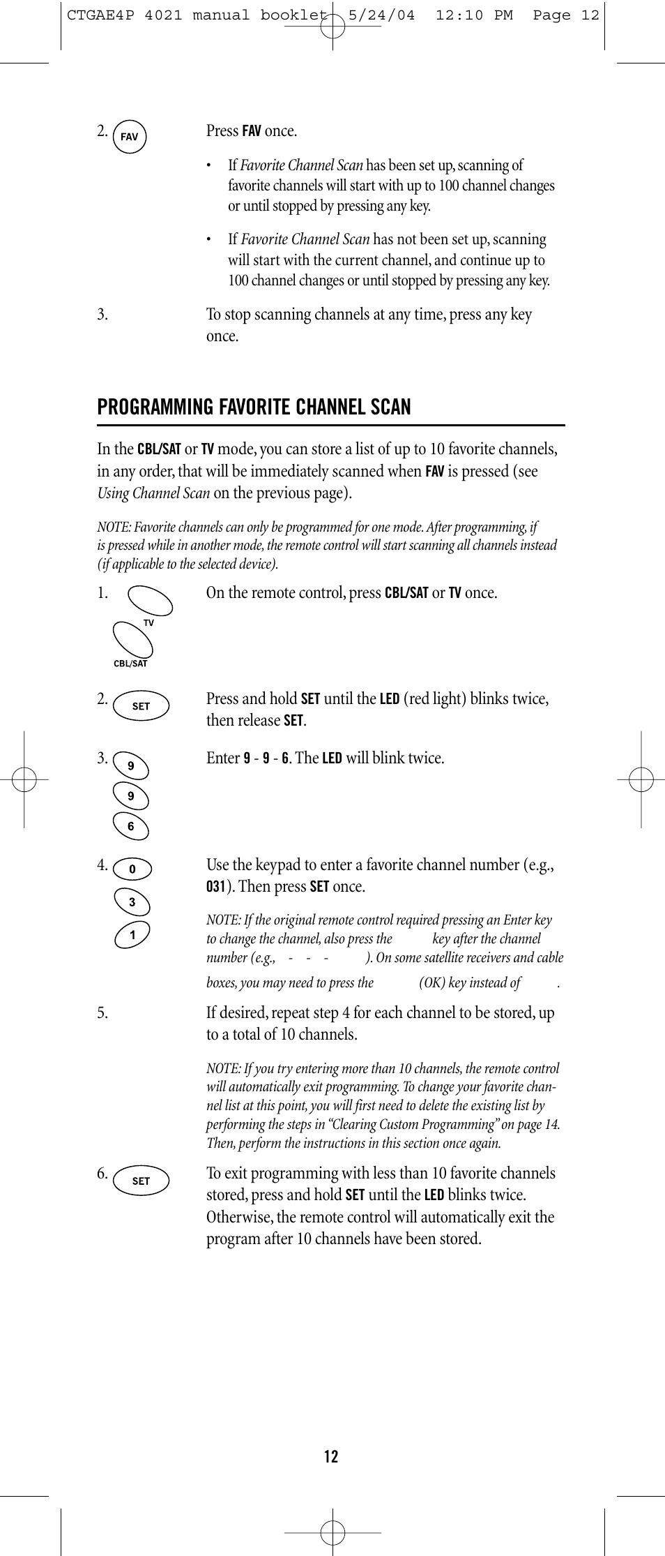 Programming favorite channel scan | One for All URC-3300 User Manual | Page 11 / 21