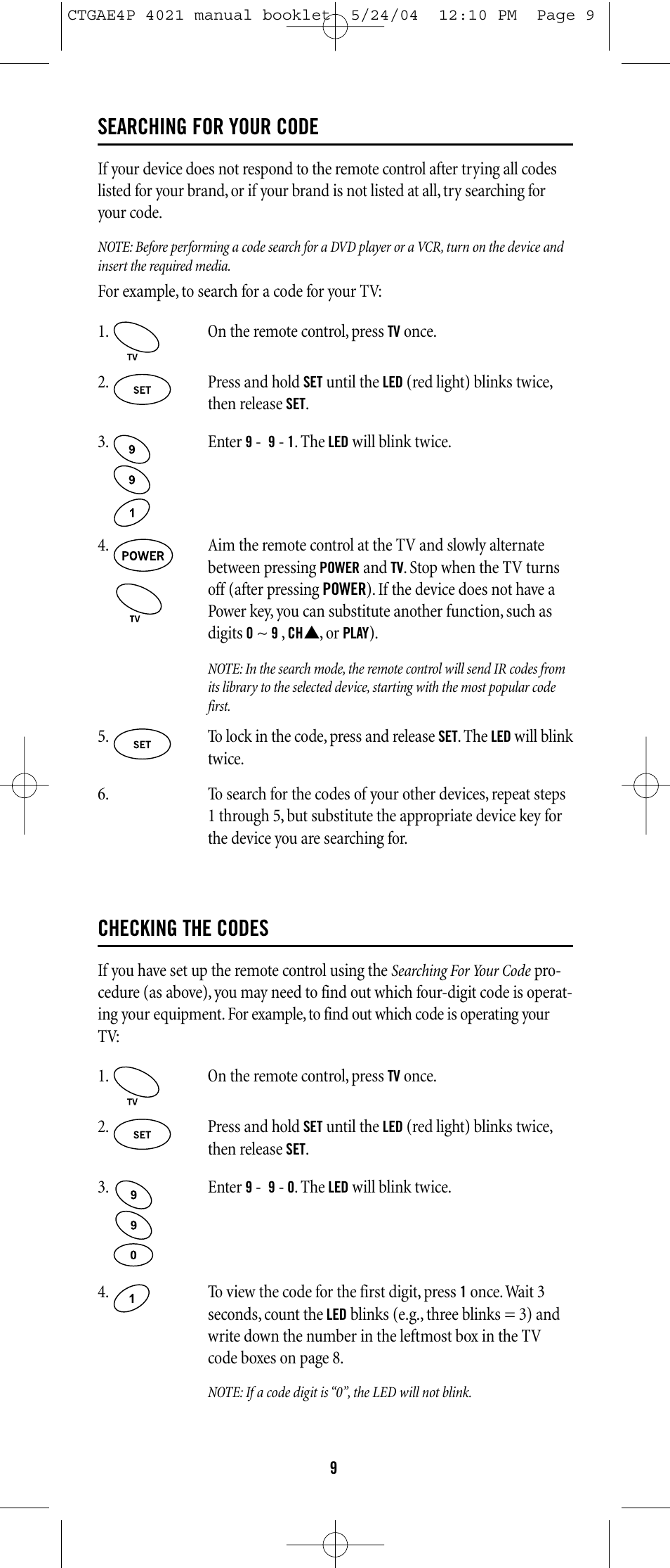 Searching for your code, Checking the codes | One for All URC-3300 User Manual | Page 8 / 21