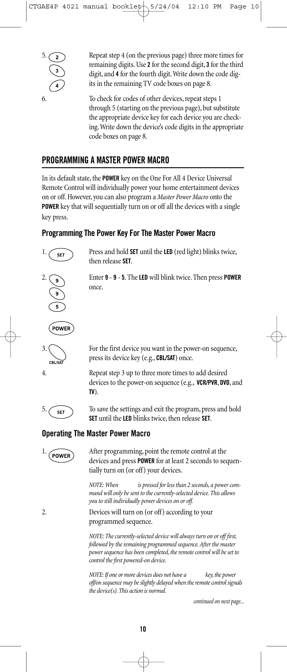 Programming a master power macro | One for All URC-3300 User Manual | Page 9 / 21