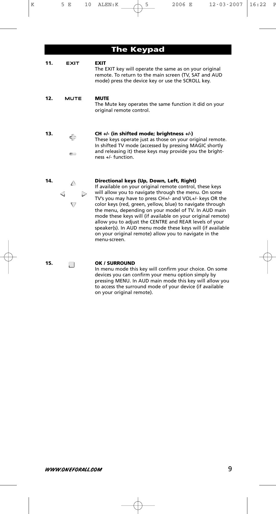 9the keypad | One for All KAMELEON 5 User Manual | Page 10 / 293