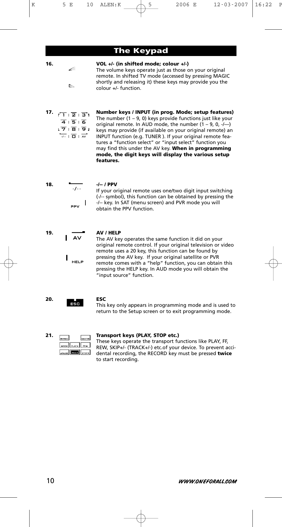 The keypad | One for All KAMELEON 5 User Manual | Page 11 / 293