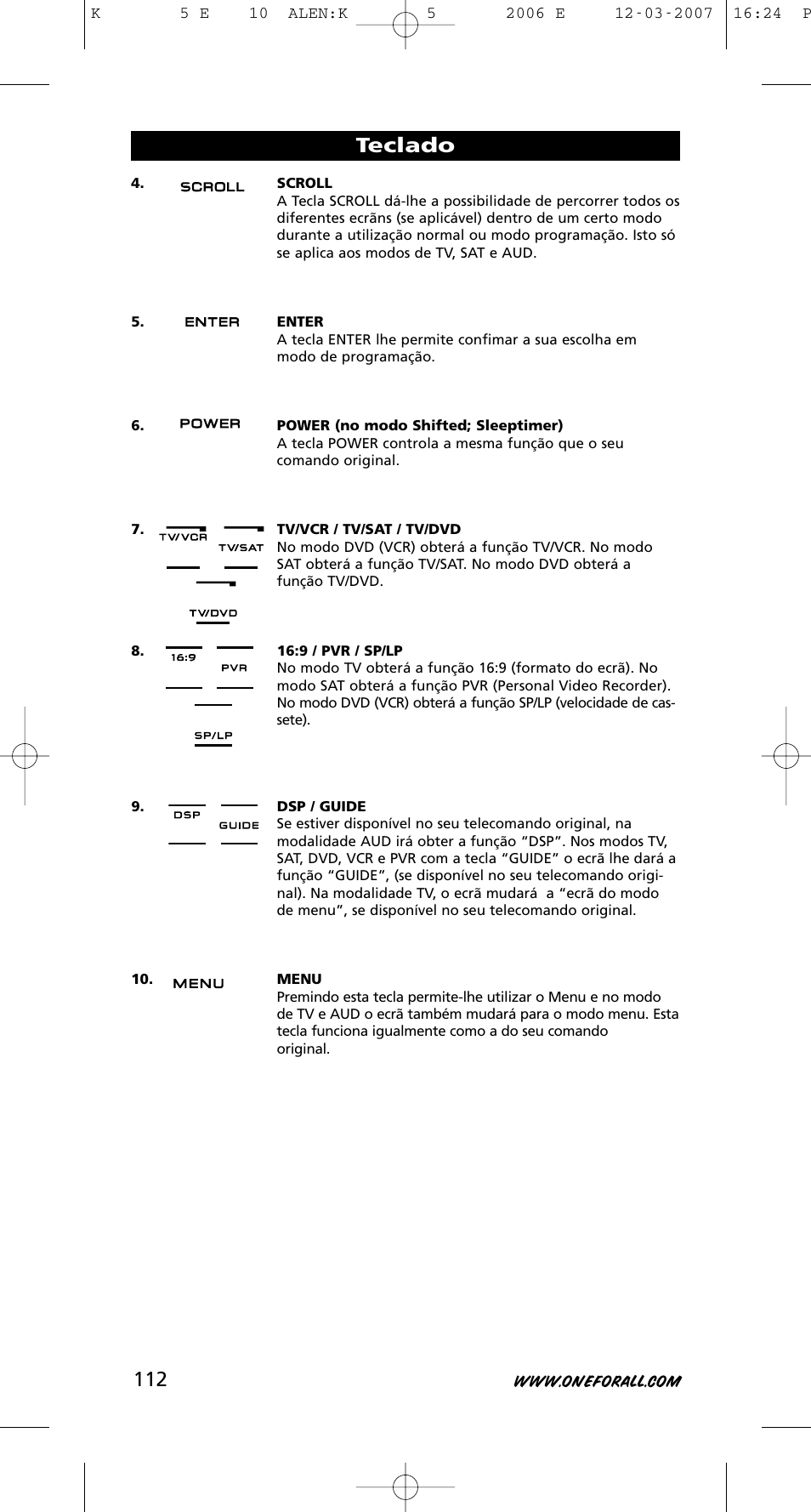 Teclado | One for All KAMELEON 5 User Manual | Page 113 / 293