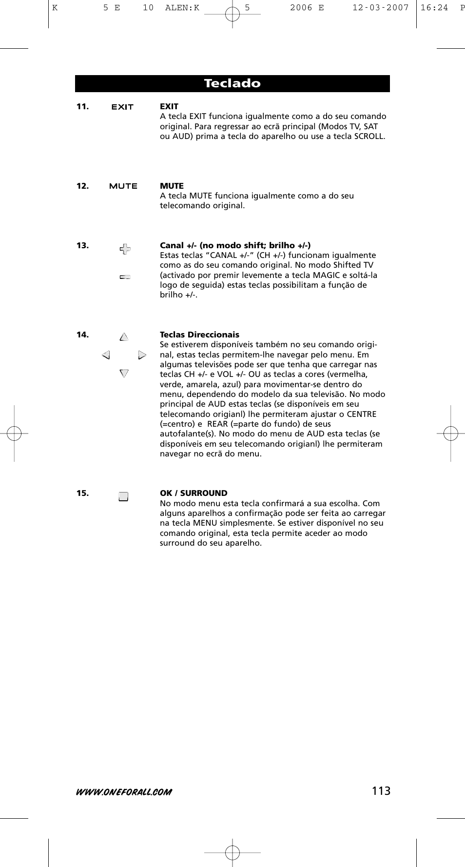 113 teclado | One for All KAMELEON 5 User Manual | Page 114 / 293