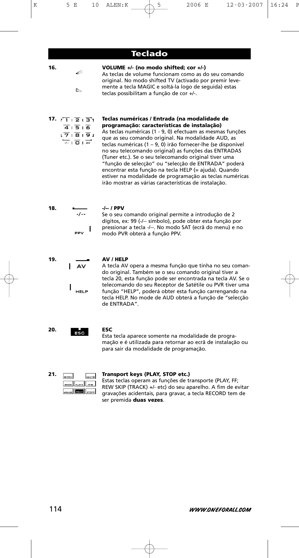 Teclado | One for All KAMELEON 5 User Manual | Page 115 / 293