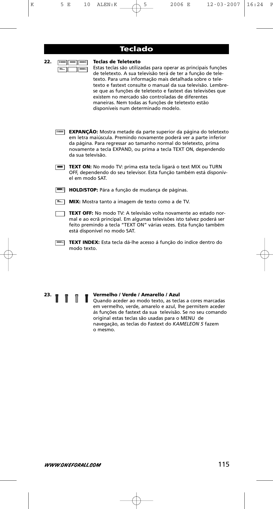 Teclado | One for All KAMELEON 5 User Manual | Page 116 / 293