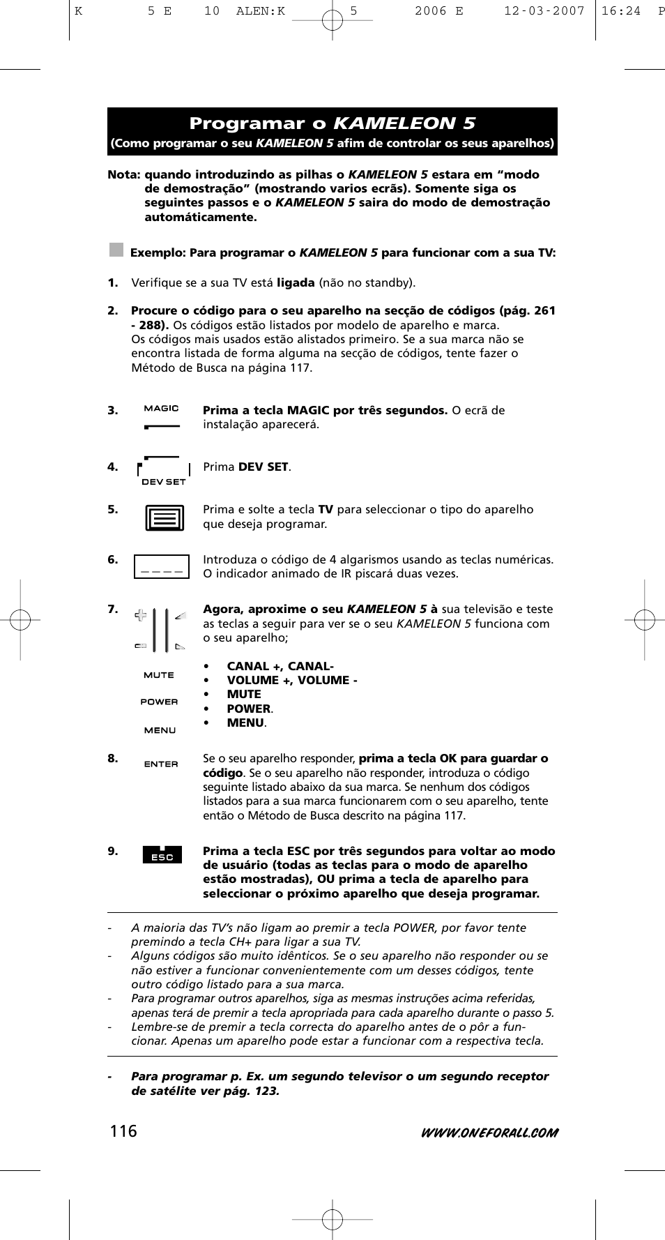 Programar o kameleon 5 | One for All KAMELEON 5 User Manual | Page 117 / 293