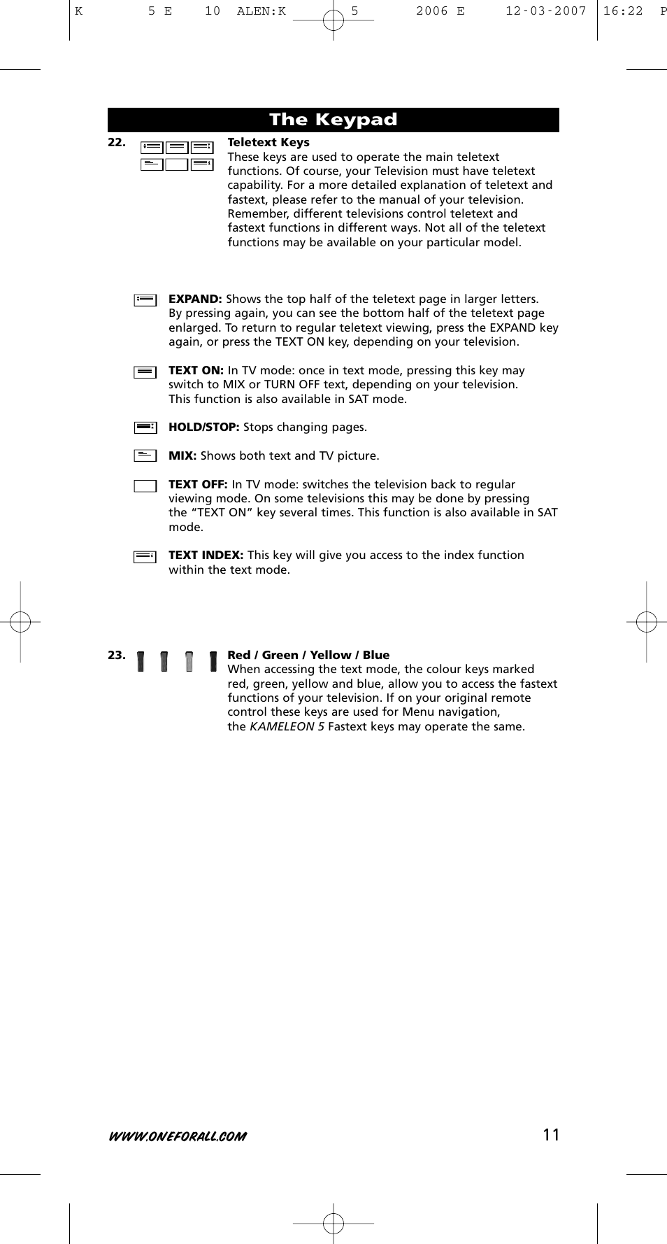 The keypad | One for All KAMELEON 5 User Manual | Page 12 / 293