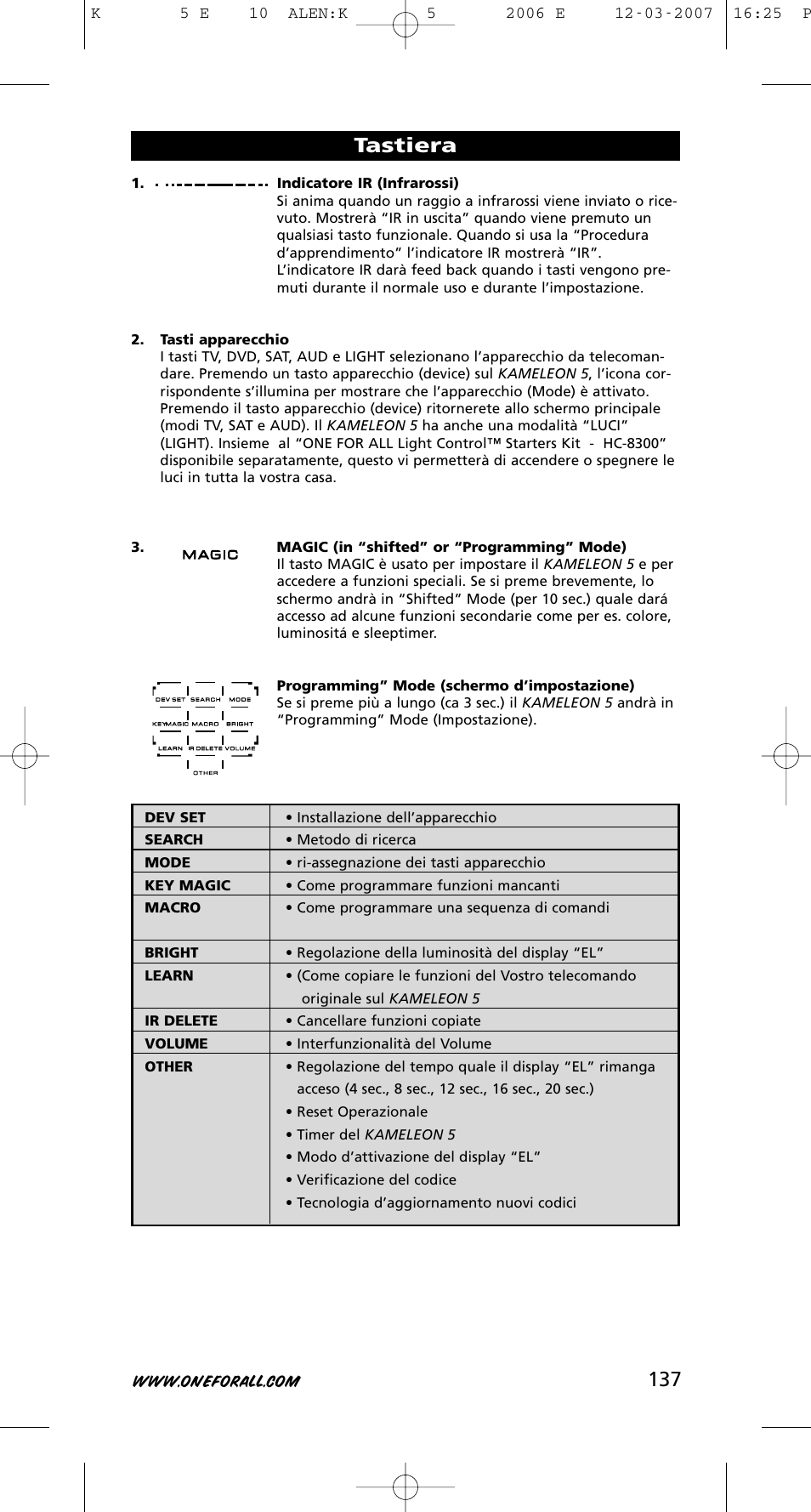 Tastiera | One for All KAMELEON 5 User Manual | Page 138 / 293