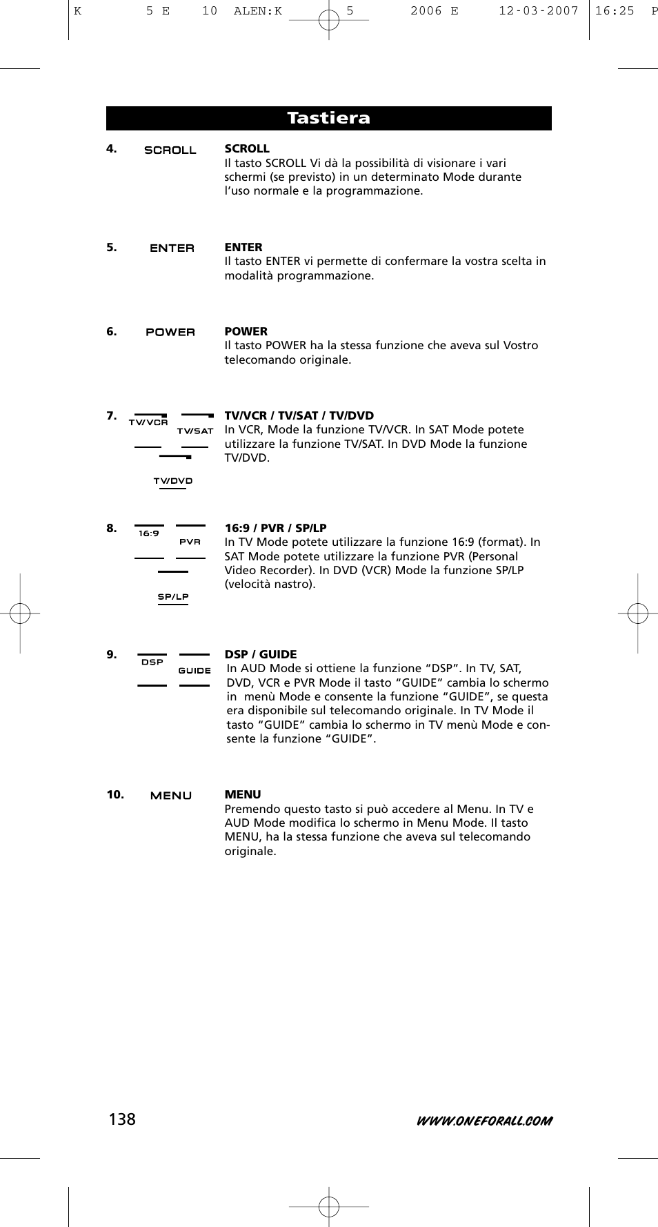 Tastiera | One for All KAMELEON 5 User Manual | Page 139 / 293