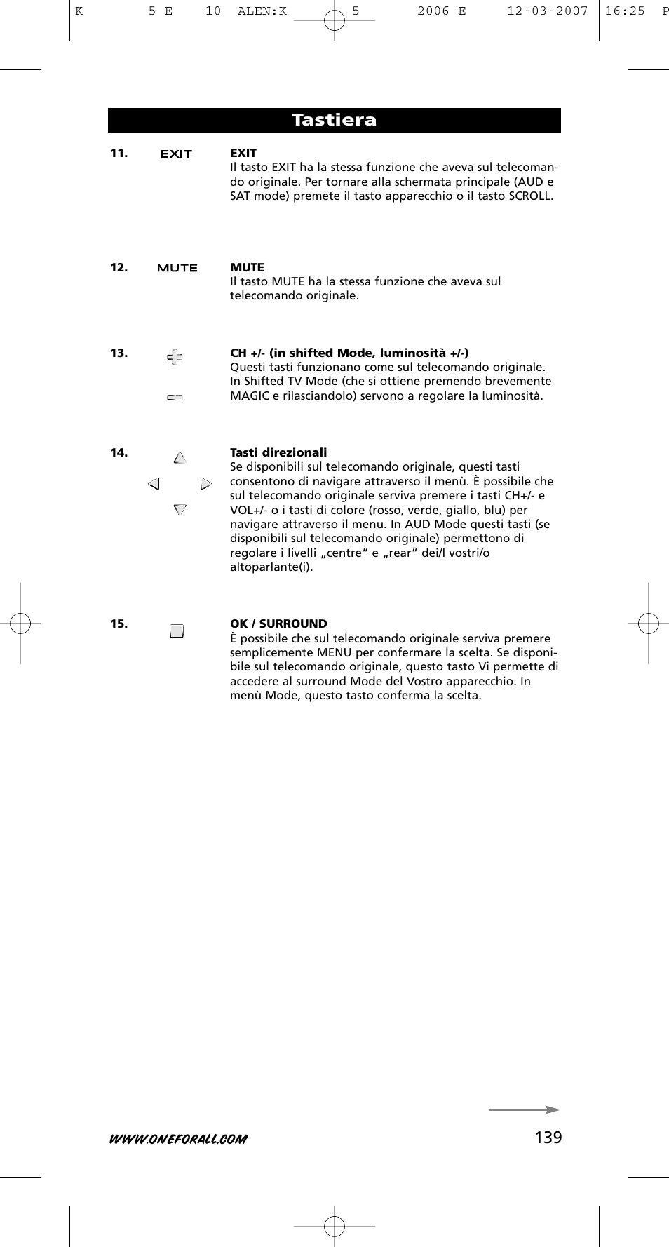 139 tastiera | One for All KAMELEON 5 User Manual | Page 140 / 293