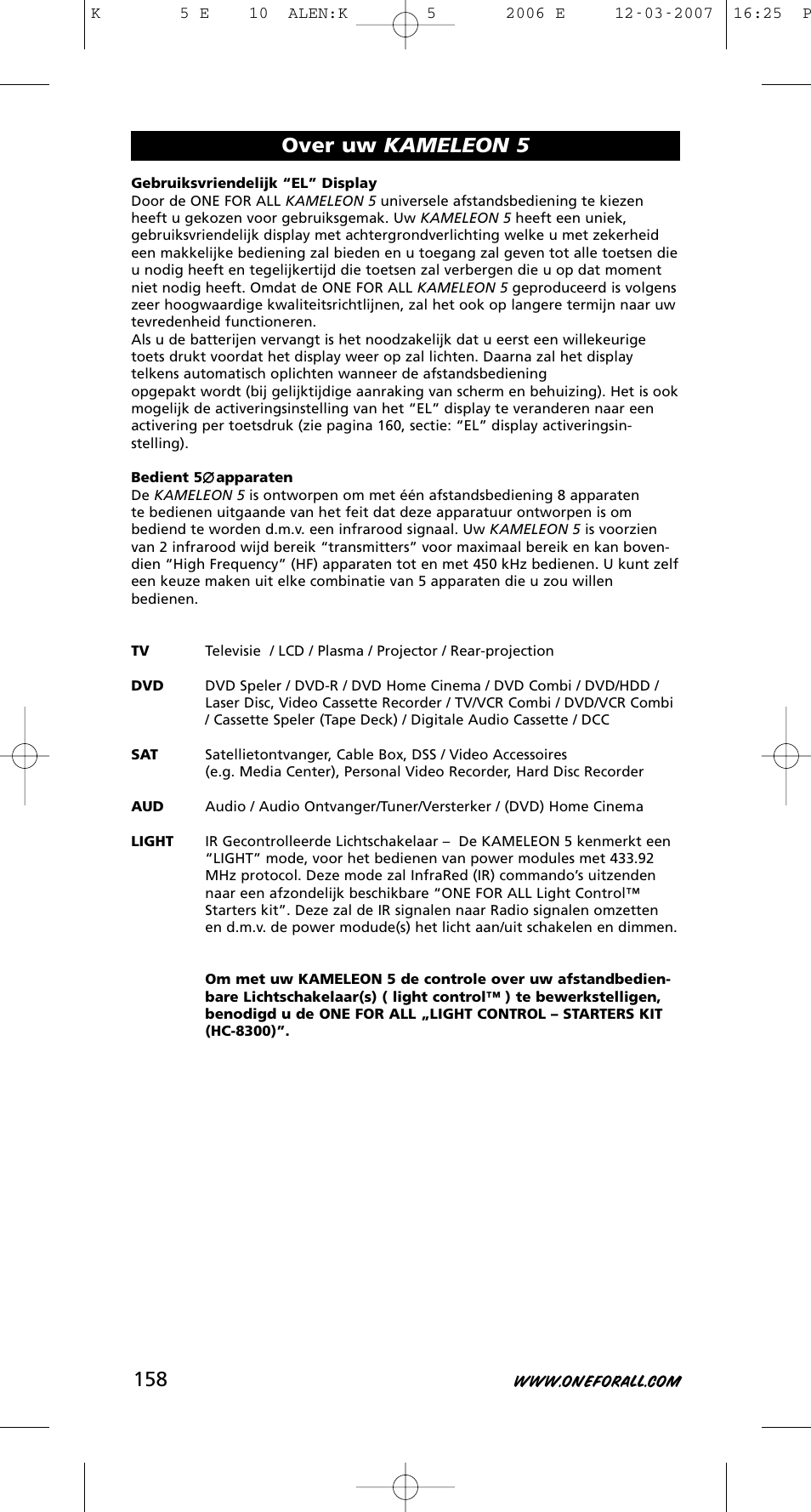 Over uw kameleon 5 | One for All KAMELEON 5 User Manual | Page 159 / 293