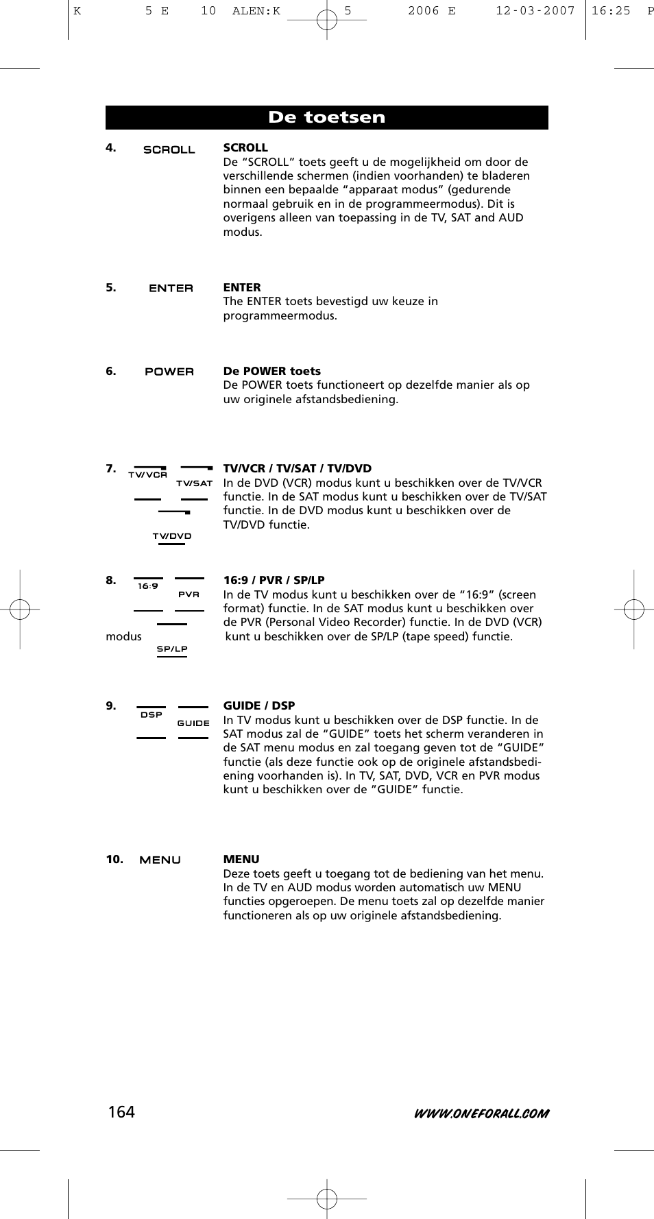 De toetsen | One for All KAMELEON 5 User Manual | Page 165 / 293