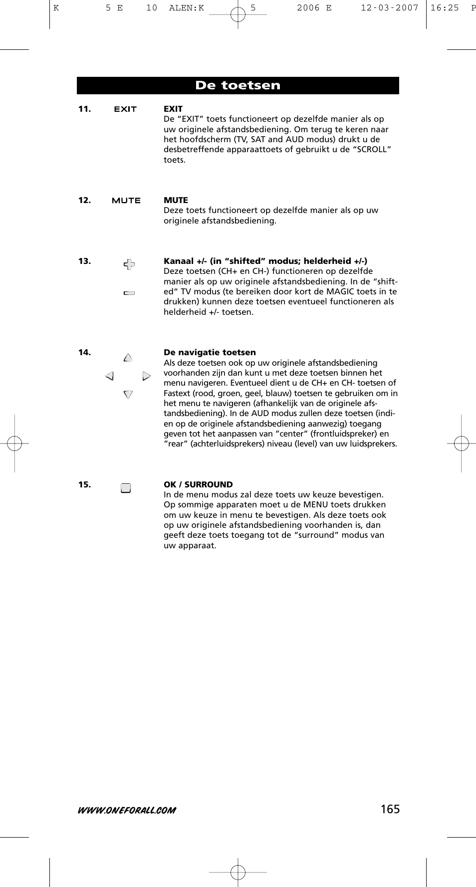 165 de toetsen | One for All KAMELEON 5 User Manual | Page 166 / 293