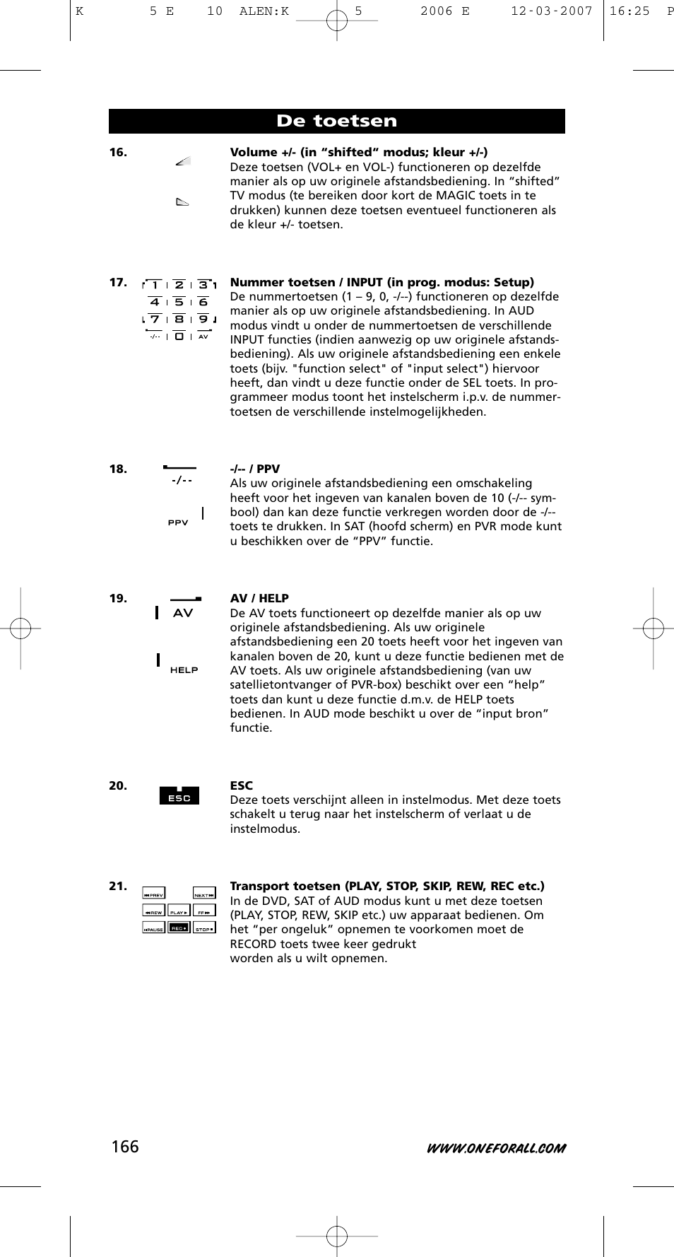 De toetsen | One for All KAMELEON 5 User Manual | Page 167 / 293