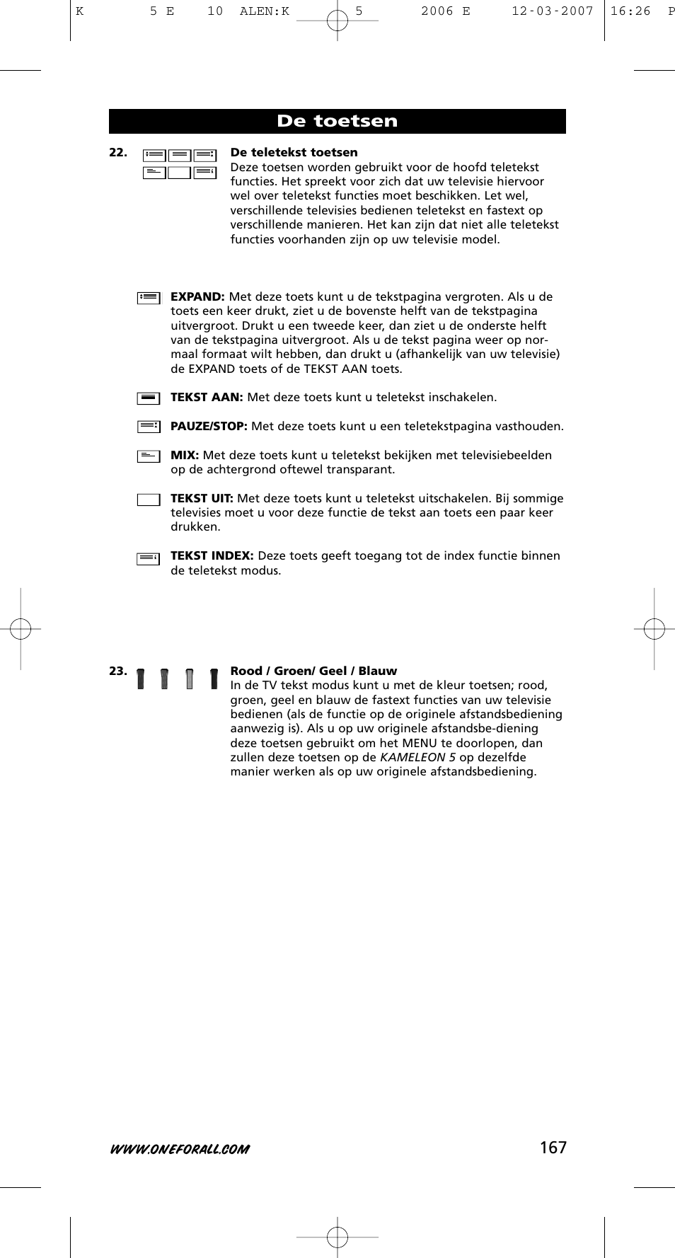 De toetsen | One for All KAMELEON 5 User Manual | Page 168 / 293