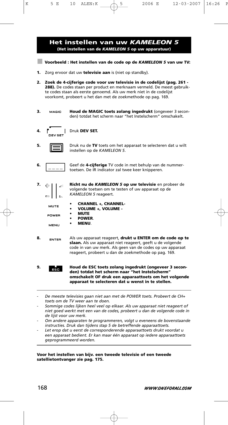 Het instellen van uw kameleon 5 | One for All KAMELEON 5 User Manual | Page 169 / 293