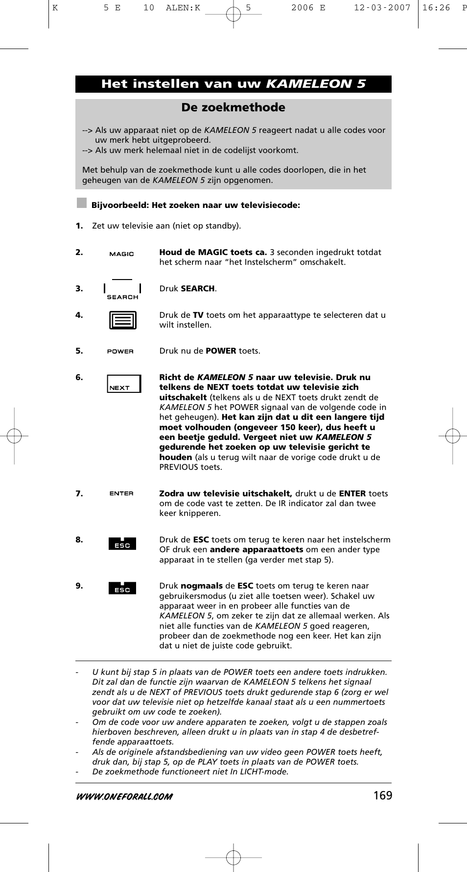 169 de zoekmethode, Het instellen van uw kameleon 5 | One for All KAMELEON 5 User Manual | Page 170 / 293