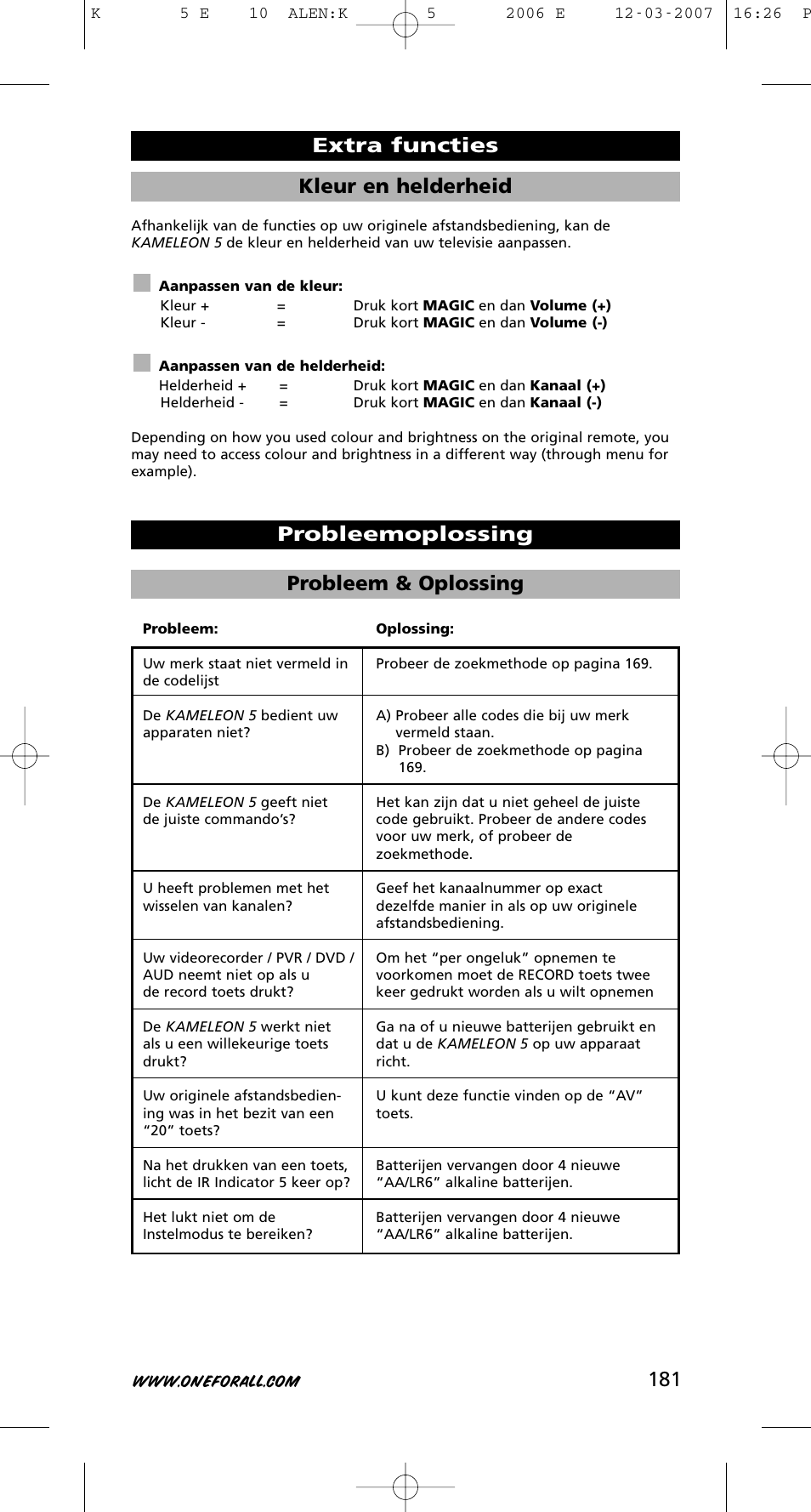 181 kleur en helderheid | One for All KAMELEON 5 User Manual | Page 182 / 293