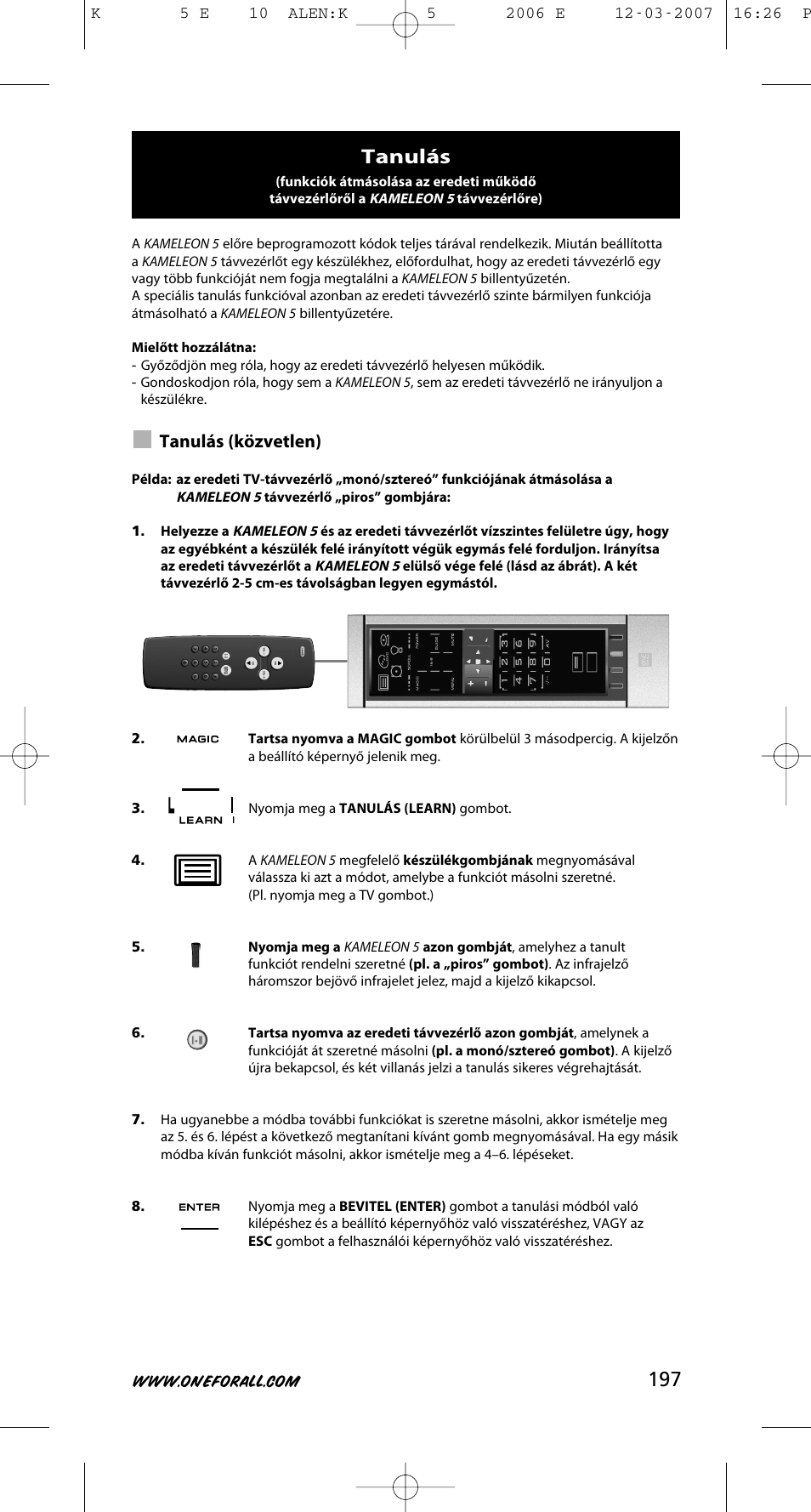 Tanulás, Tanulás (közvetlen) | One for All KAMELEON 5 User Manual | Page 198 / 293