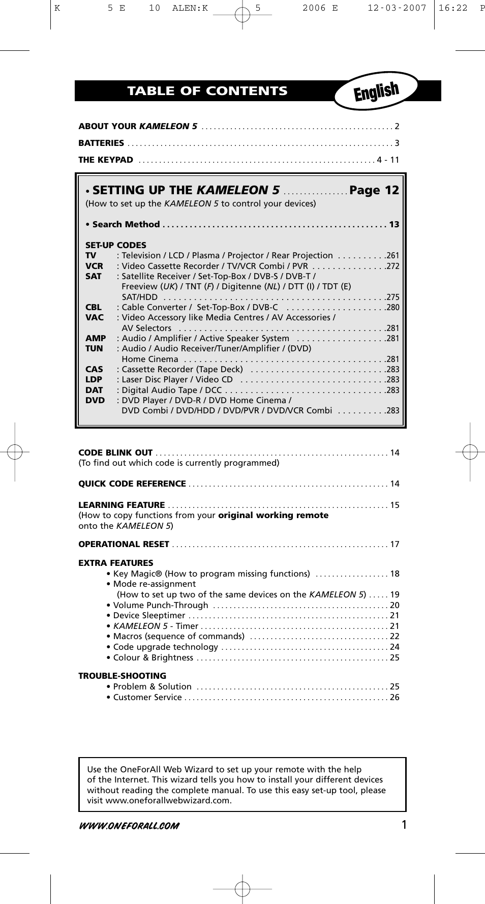 One for All KAMELEON 5 User Manual | Page 2 / 293