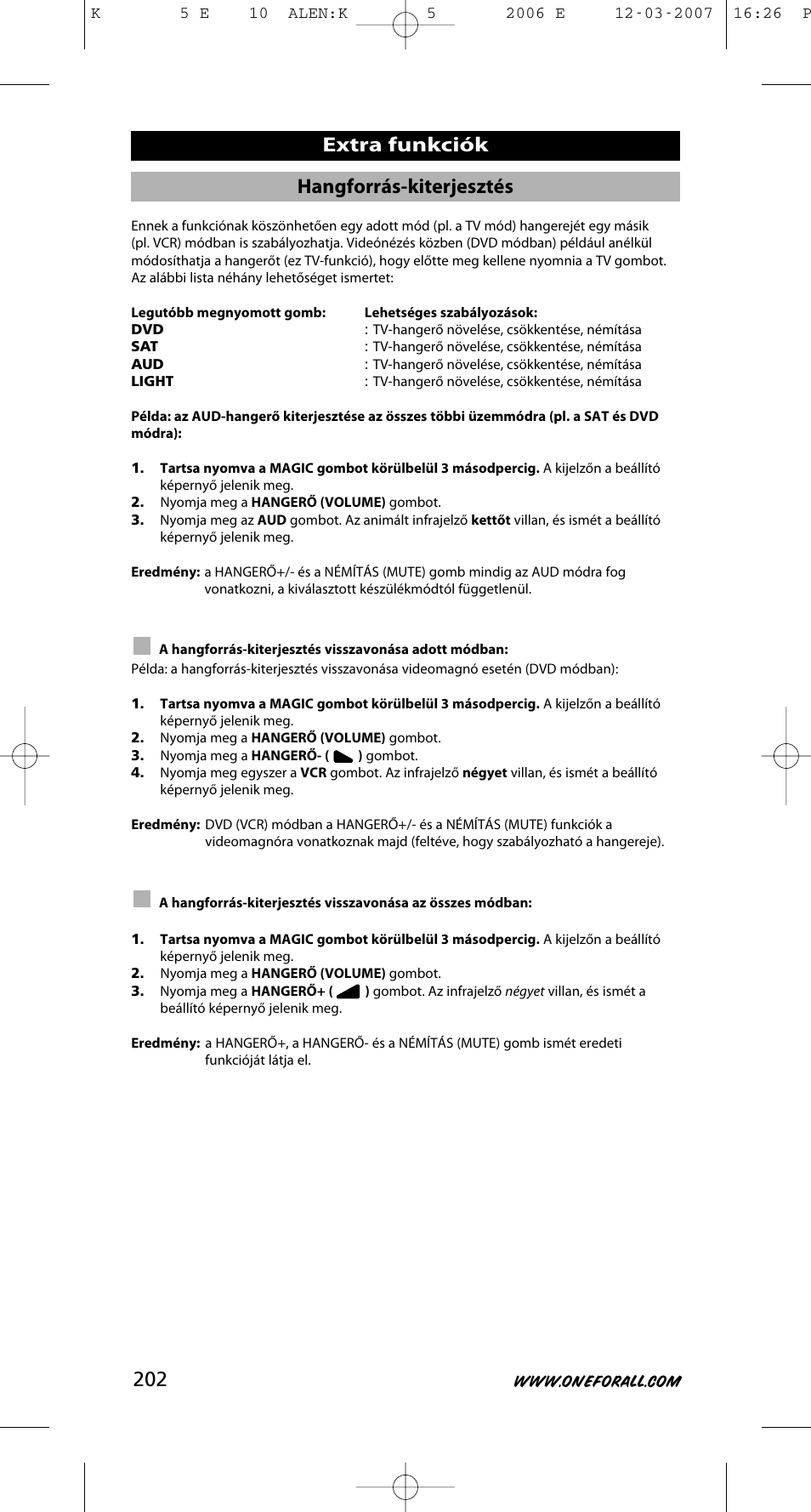 Hangforrás-kiterjesztés, Extra funkciók | One for All KAMELEON 5 User Manual | Page 203 / 293