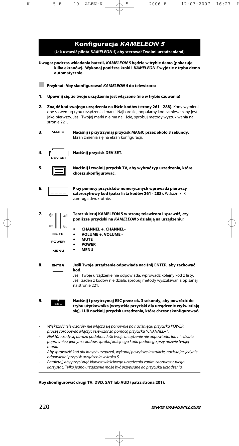 Kameleon 5, Konfiguracja | One for All KAMELEON 5 User Manual | Page 221 / 293