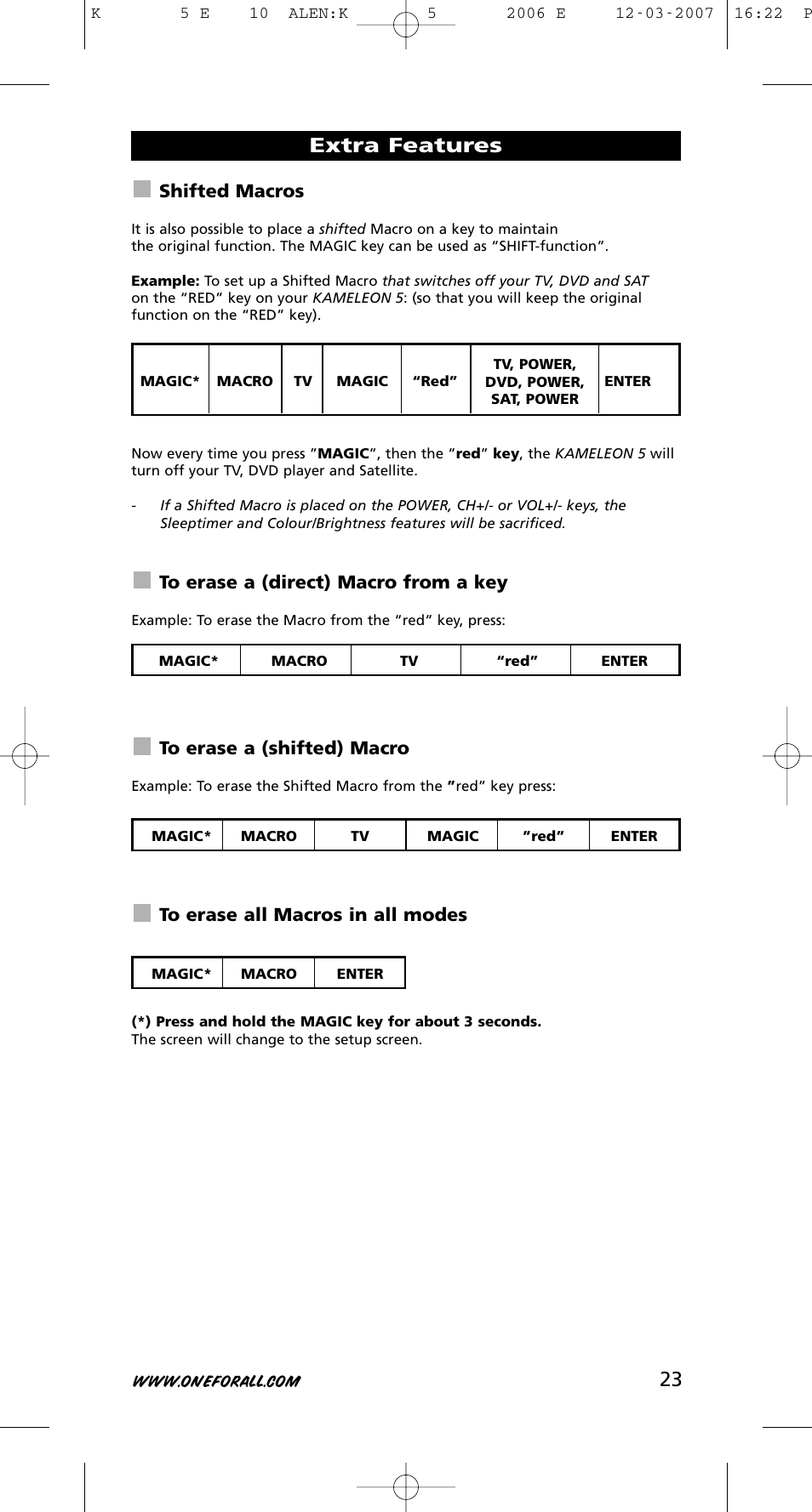 Extra features, Shifted macros | One for All KAMELEON 5 User Manual | Page 24 / 293