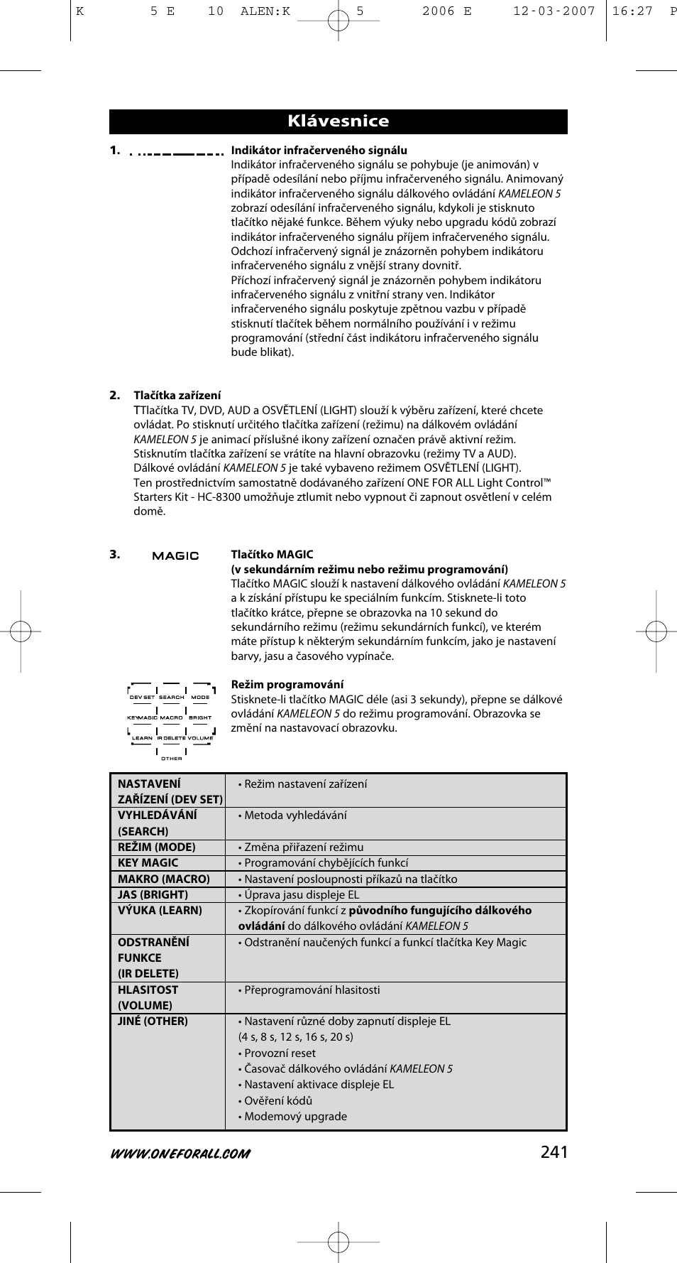 Klávesnice | One for All KAMELEON 5 User Manual | Page 242 / 293