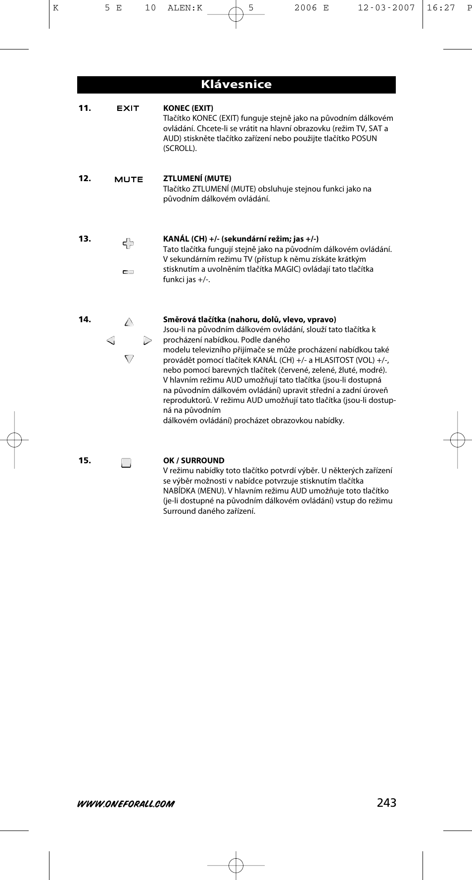 243 klávesnice | One for All KAMELEON 5 User Manual | Page 244 / 293