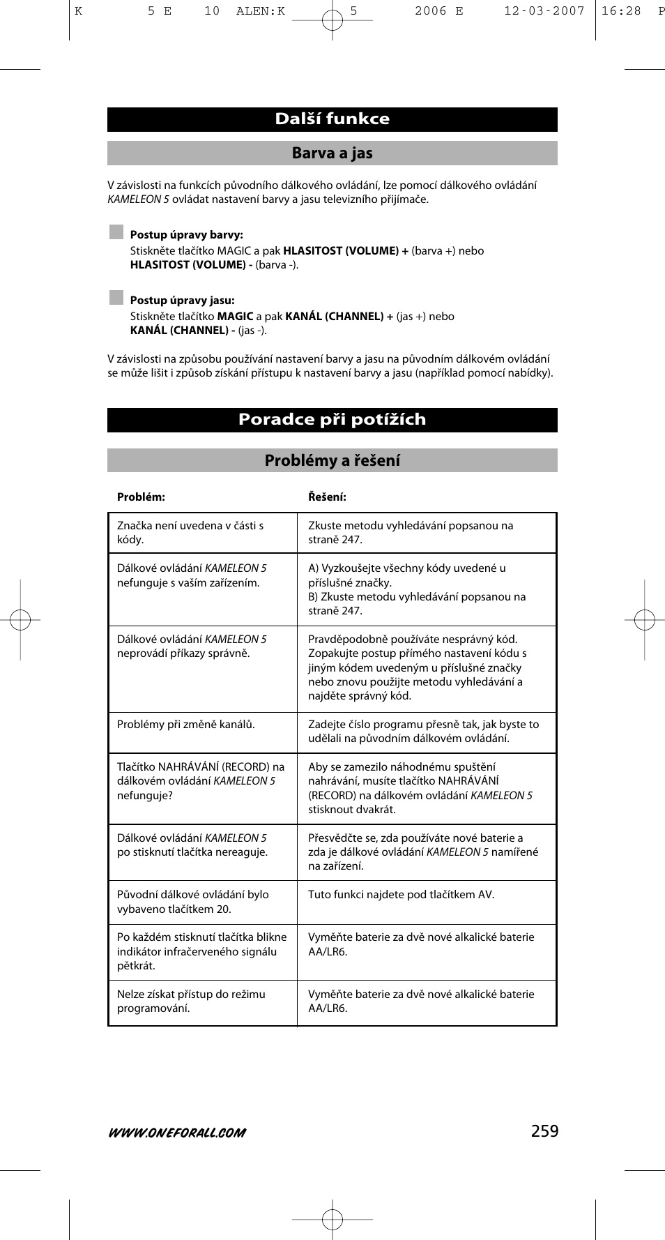 259 barva a jas | One for All KAMELEON 5 User Manual | Page 260 / 293