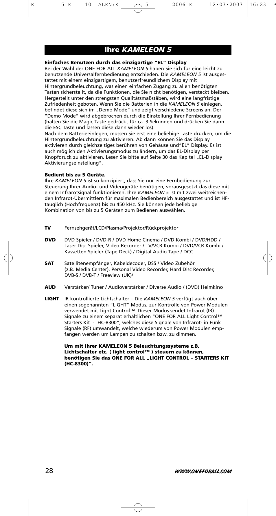 Ihre kameleon 5 | One for All KAMELEON 5 User Manual | Page 29 / 293