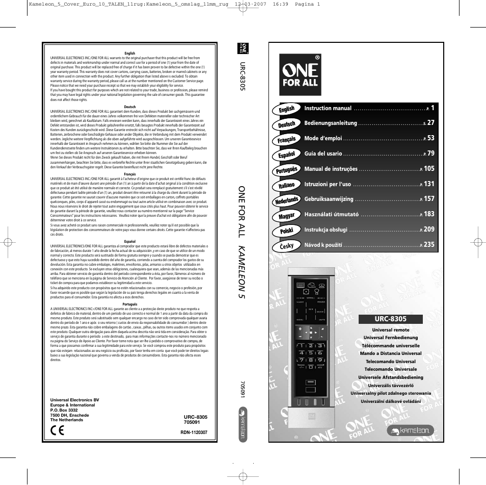 Urc-8305 | One for All KAMELEON 5 User Manual | Page 293 / 293