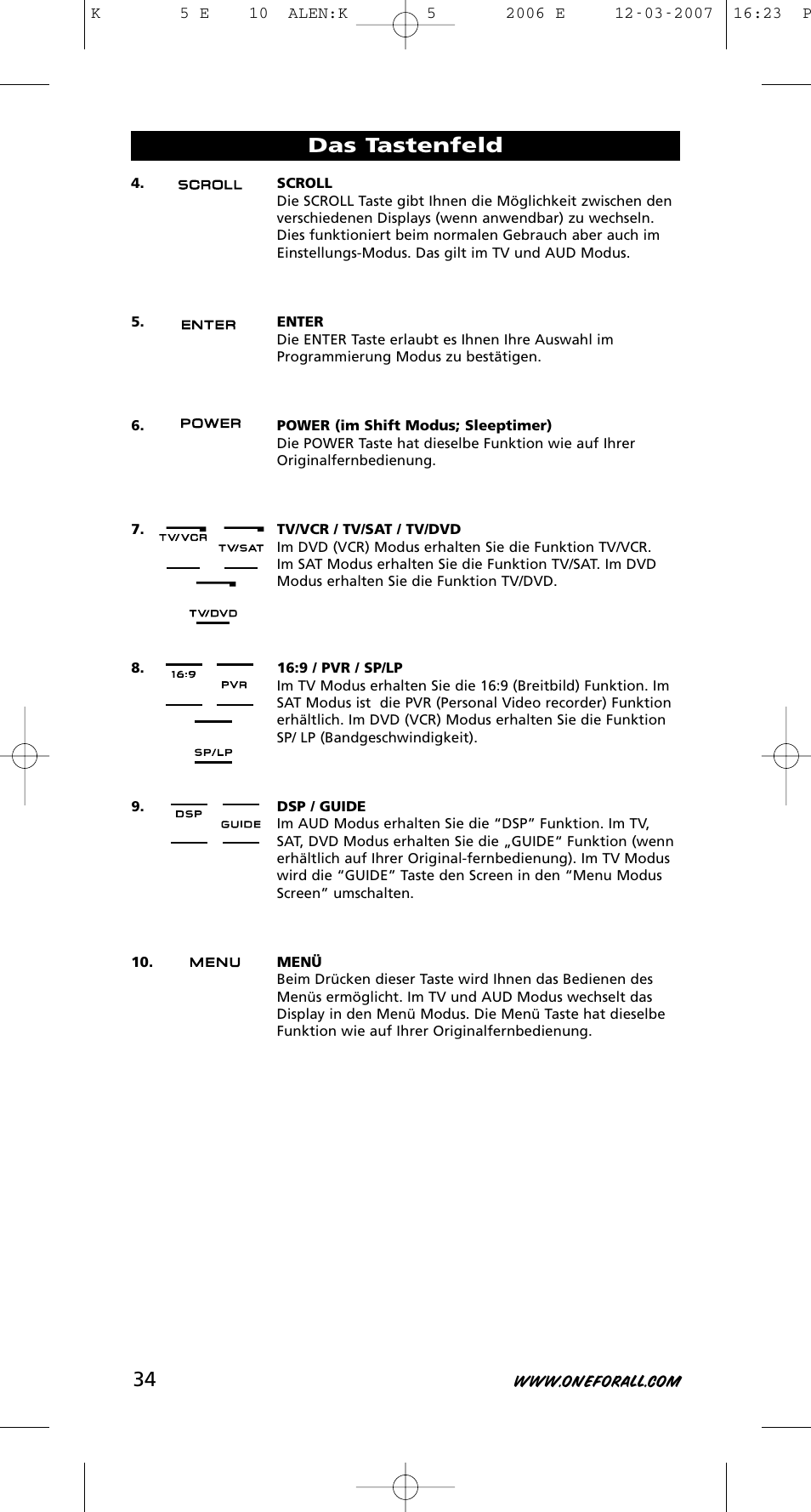 Das tastenfeld | One for All KAMELEON 5 User Manual | Page 35 / 293