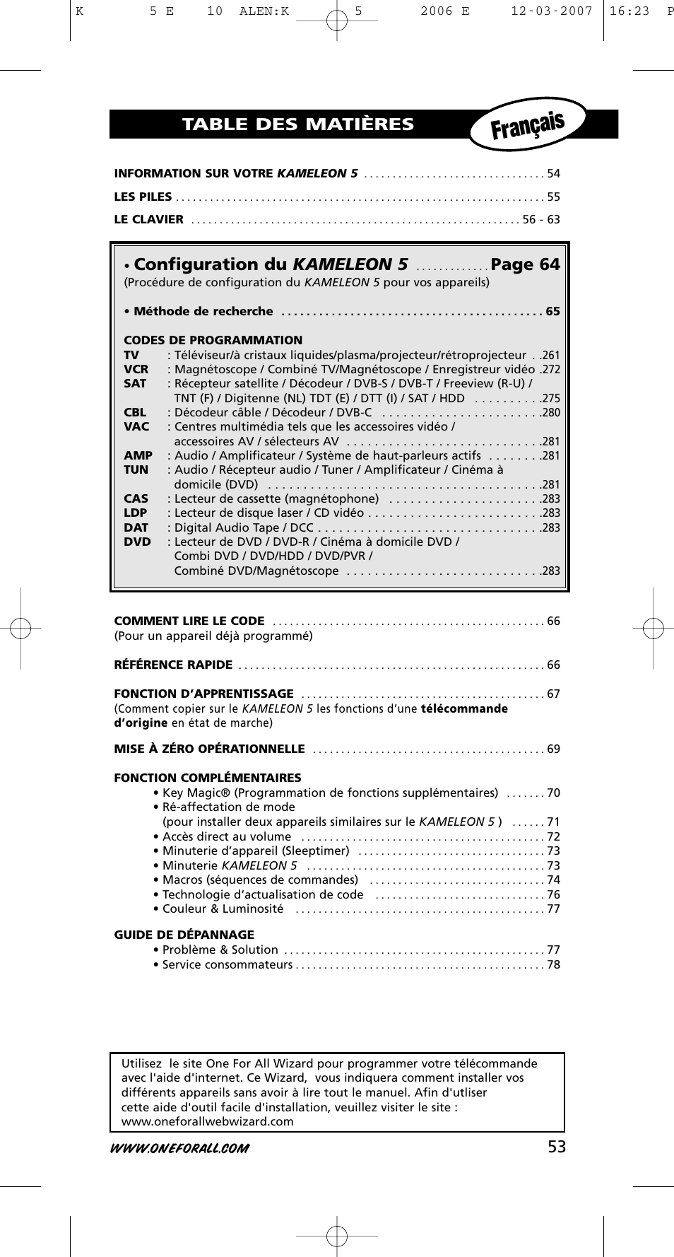 One for All KAMELEON 5 User Manual | Page 54 / 293