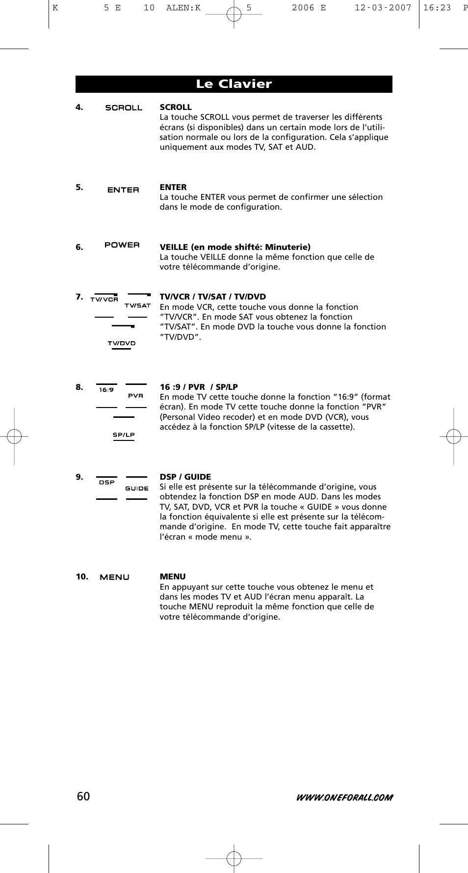 Le clavier | One for All KAMELEON 5 User Manual | Page 61 / 293