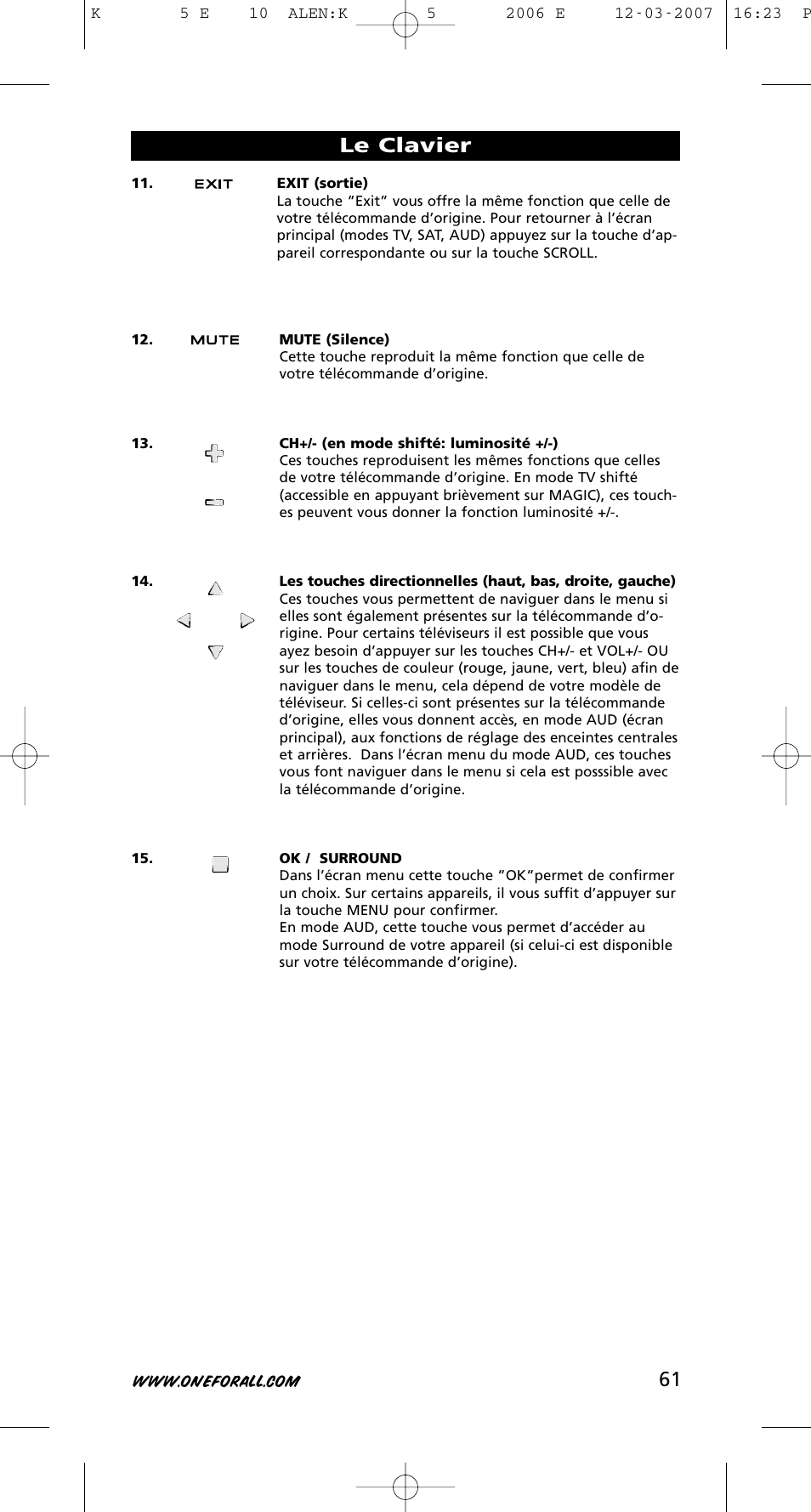 61 le clavier | One for All KAMELEON 5 User Manual | Page 62 / 293