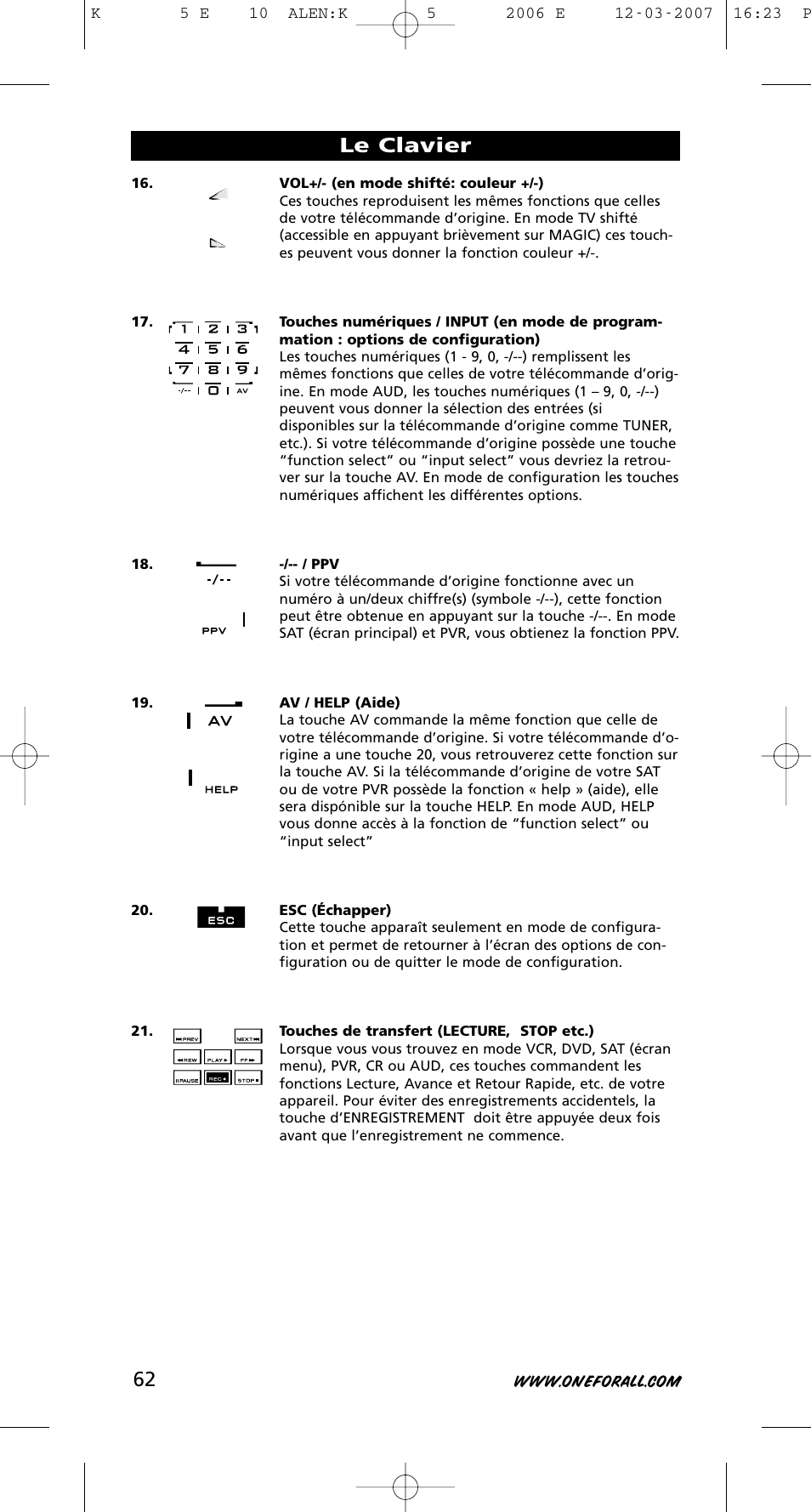 Le clavier | One for All KAMELEON 5 User Manual | Page 63 / 293