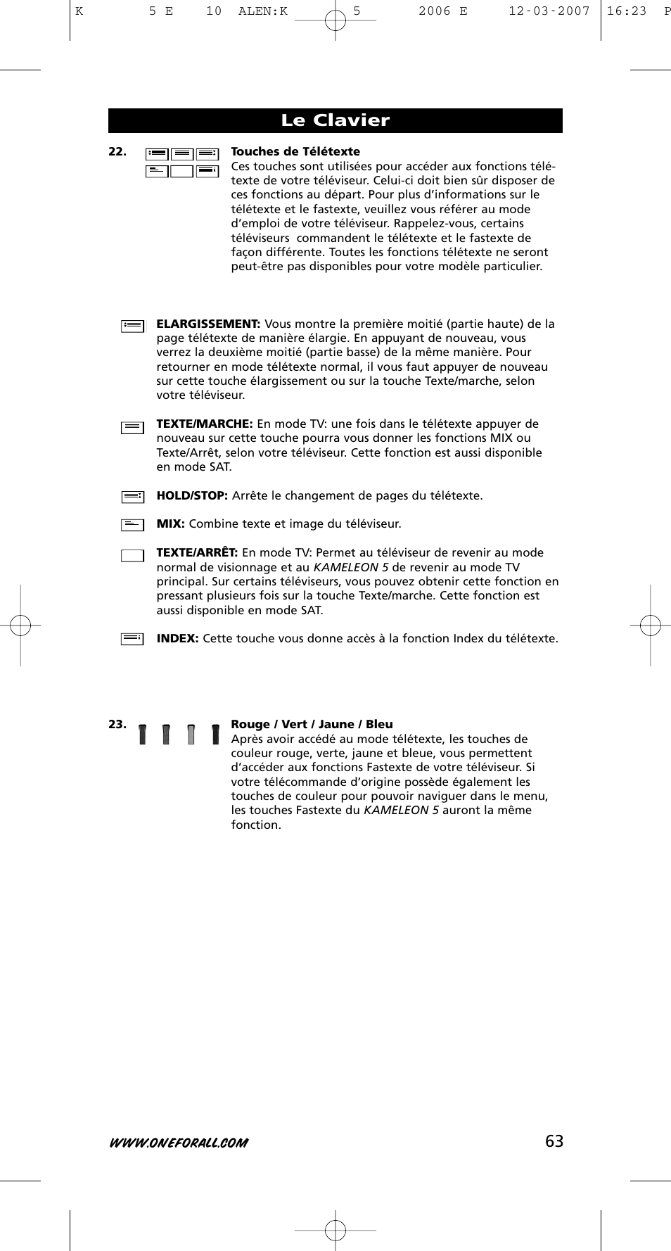 Le clavier | One for All KAMELEON 5 User Manual | Page 64 / 293