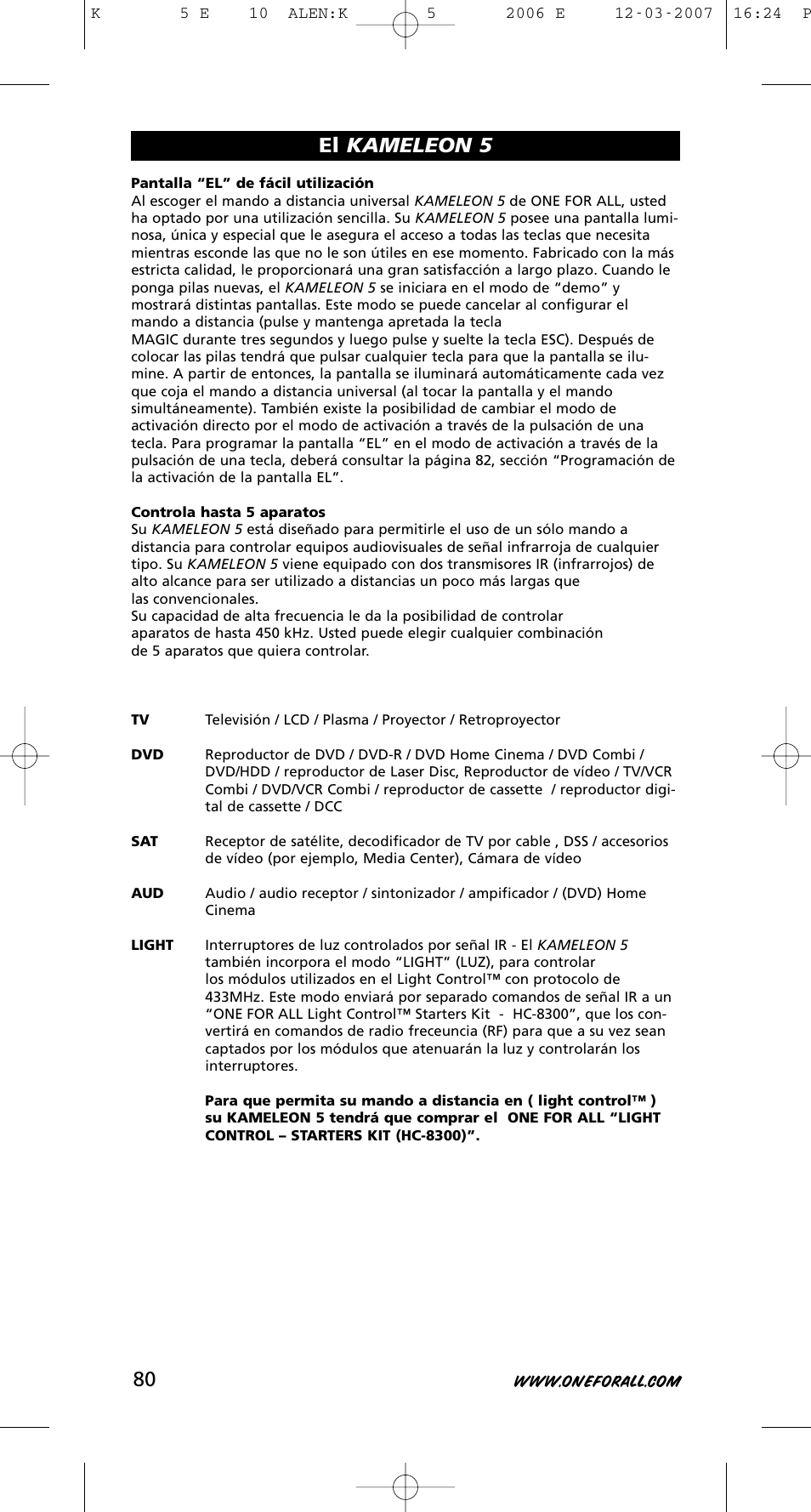 El kameleon 5 | One for All KAMELEON 5 User Manual | Page 81 / 293