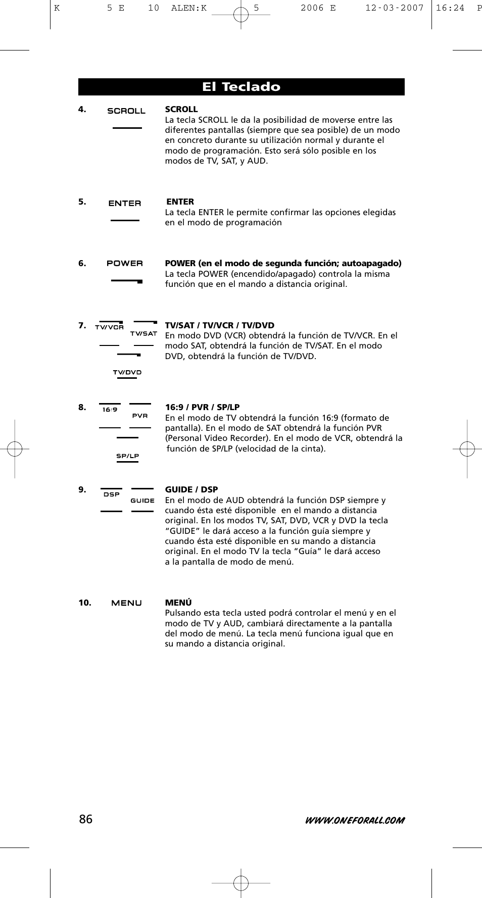 El teclado | One for All KAMELEON 5 User Manual | Page 87 / 293