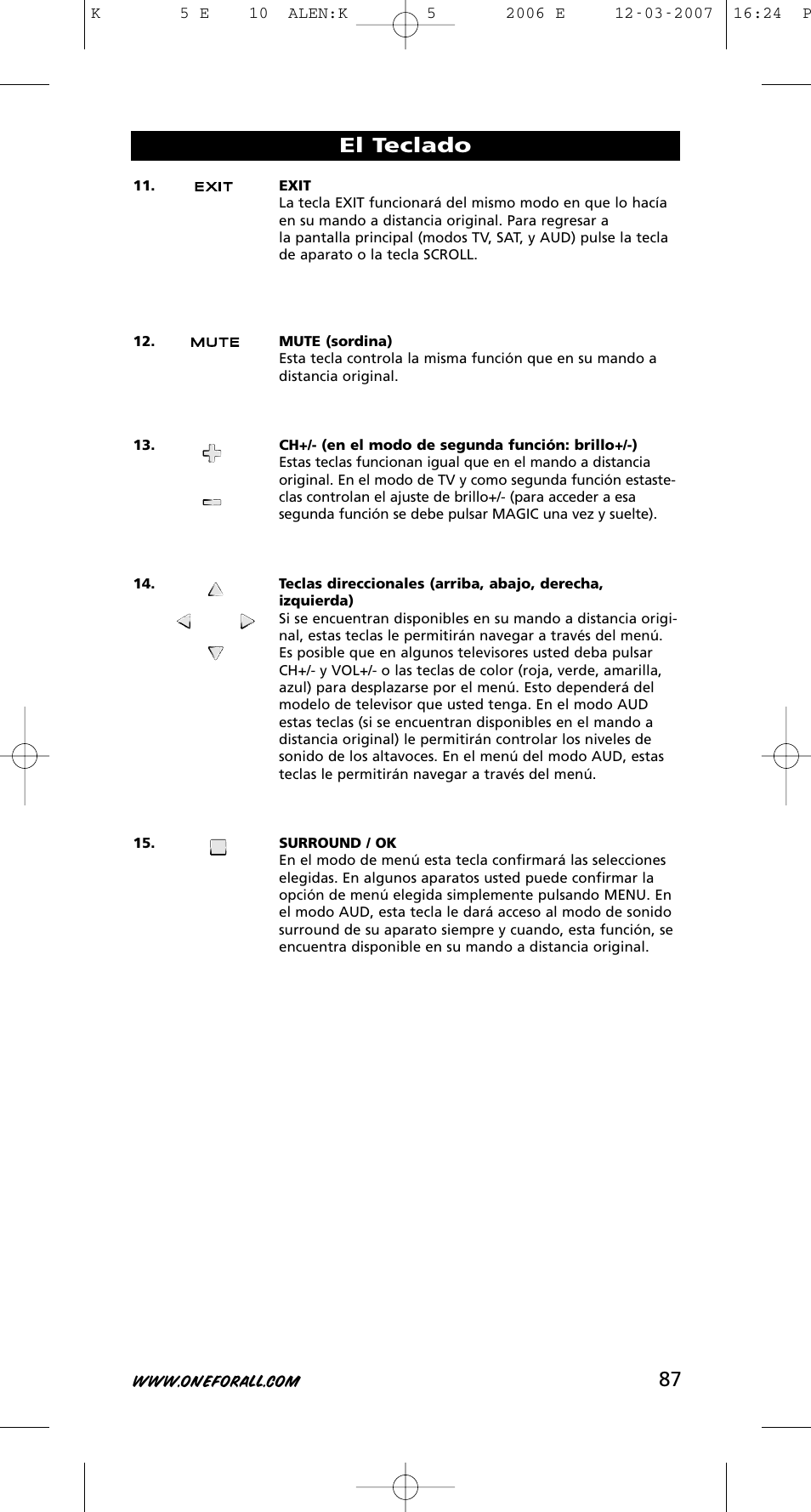 87 el teclado | One for All KAMELEON 5 User Manual | Page 88 / 293