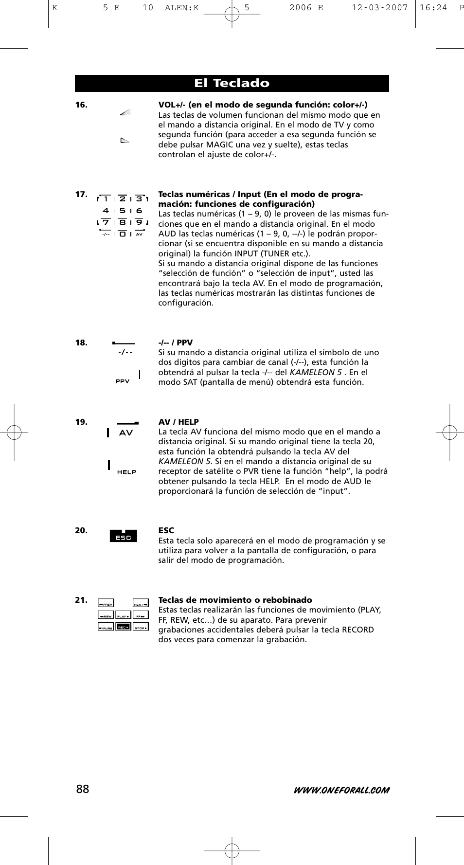 El teclado | One for All KAMELEON 5 User Manual | Page 89 / 293