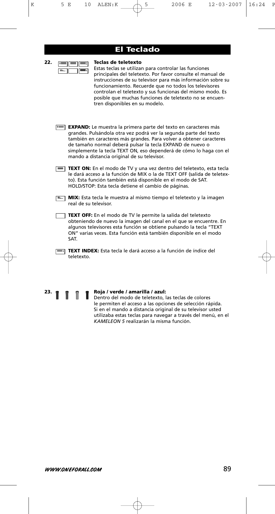 El teclado | One for All KAMELEON 5 User Manual | Page 90 / 293