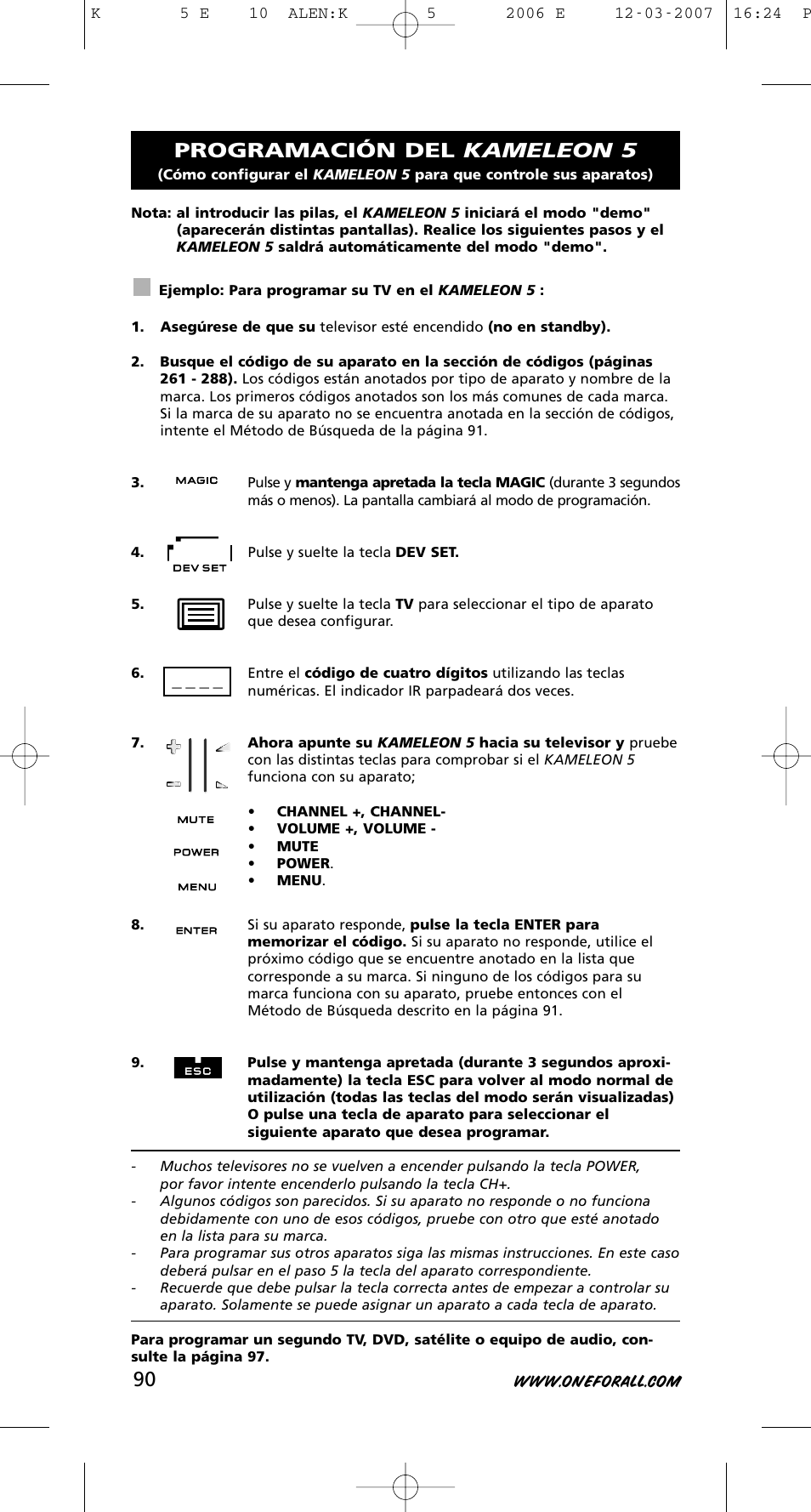 Programación del kameleon 5 | One for All KAMELEON 5 User Manual | Page 91 / 293