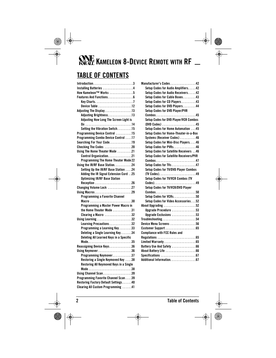 One for All Kameleon URC-9964B00 User Manual | Page 2 / 68