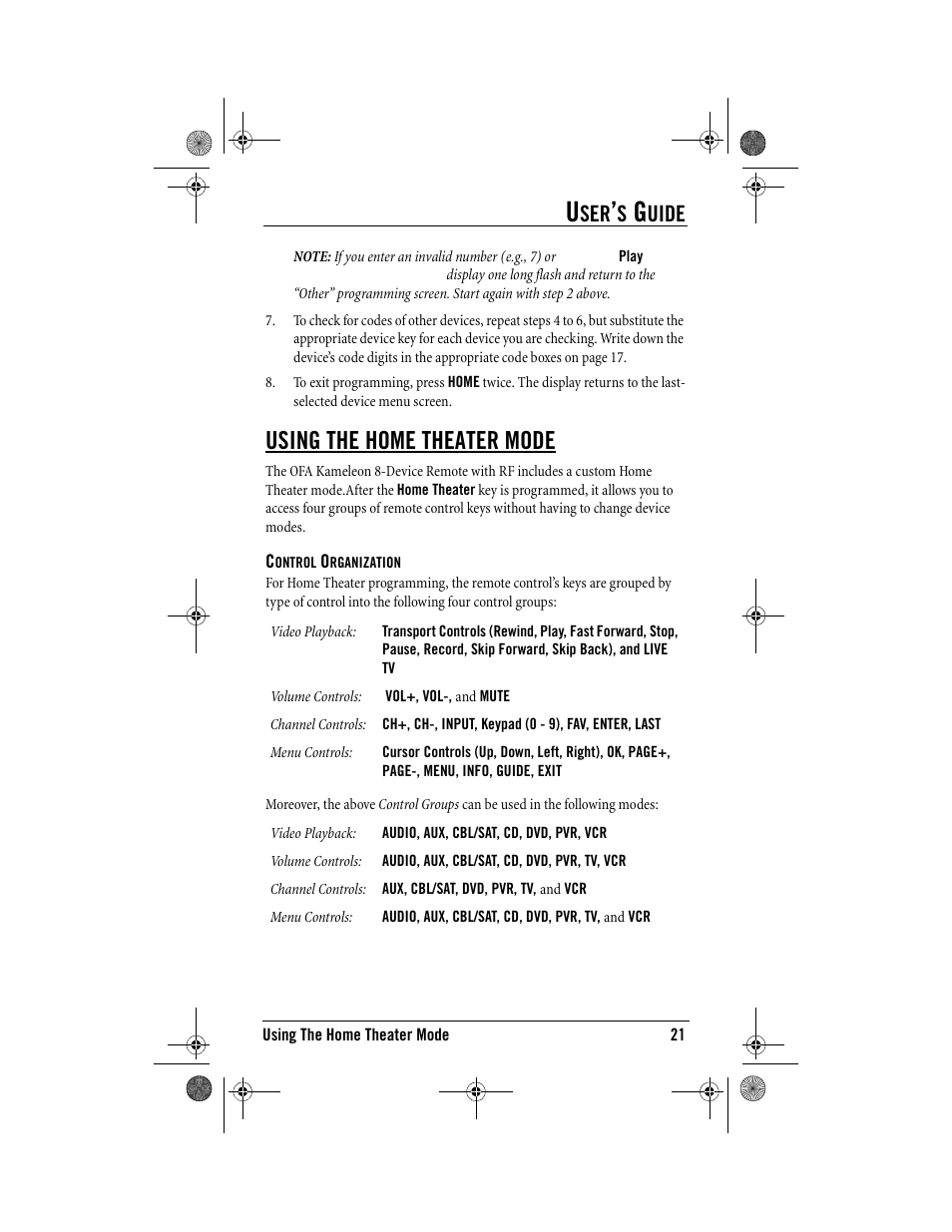 Using the home theater mode, Uide | One for All Kameleon URC-9964B00 User Manual | Page 21 / 68