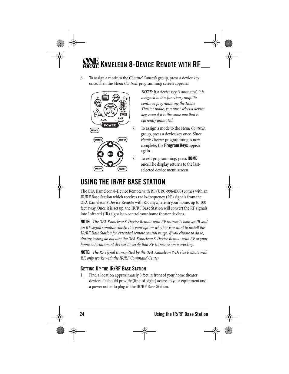 Using the ir/rf base station, Ameleon, Evice | Emote, With | One for All Kameleon URC-9964B00 User Manual | Page 24 / 68