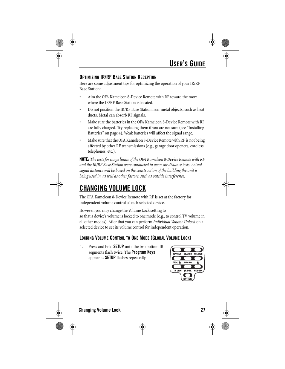 Changing volume lock, Uide | One for All Kameleon URC-9964B00 User Manual | Page 27 / 68