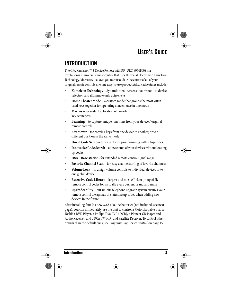 Introduction, Uide | One for All Kameleon URC-9964B00 User Manual | Page 3 / 68