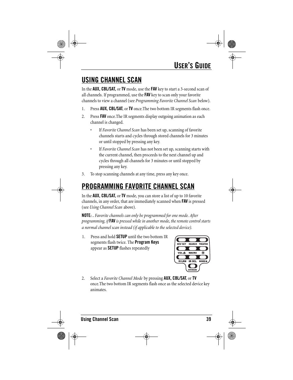 Using channel scan, Programming favorite channel scan, Uide | One for All Kameleon URC-9964B00 User Manual | Page 39 / 68